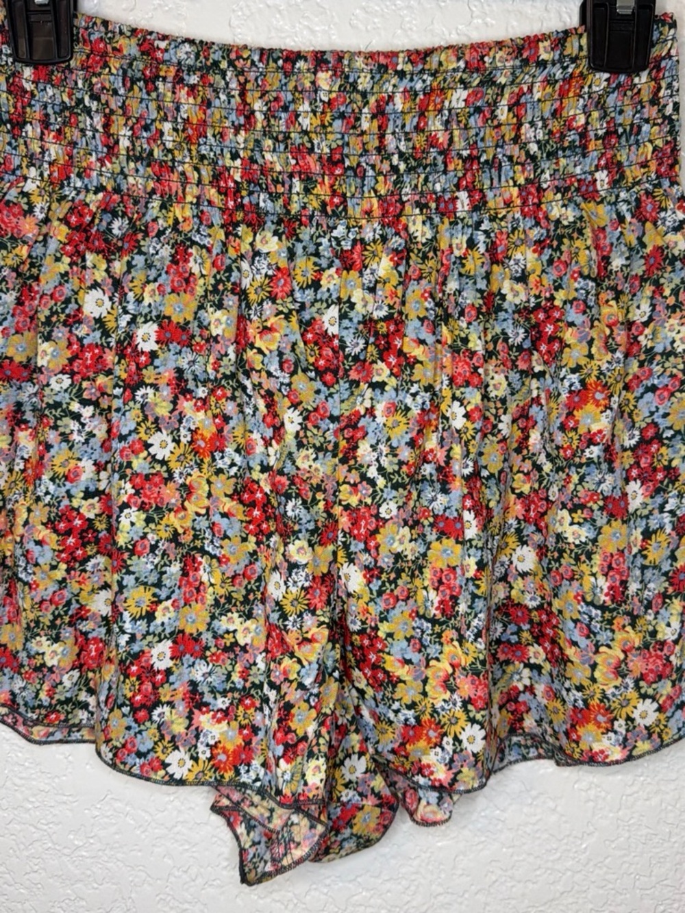 O'Neil Floral Smocked Waist Mini Skirt in Red, Yellow, Blue, Cream, Green